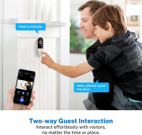 NexoSora 1080p 2-Way 2.4Ghz Wireless Doorbell Camera with Receiver, AI Human Detection, Audio, Night Vision, Cloud