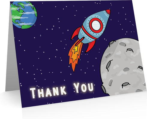 Little Notes by Comptime Rocket & Space Thank You Cards (24 Foldover Cards and Envelopes) Kids