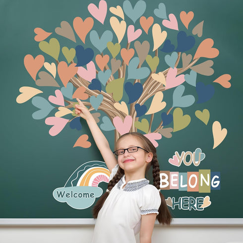Classroom Tree Bulletin Board Decorations - Boho Heart Tree Paper Cutouts for School Decor