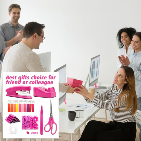 Hot Pink Desk Accessory Kit, Hot Pink Office Supplies, Hot Pink Stapler and Tape Dispenser Set, Gift for Students,