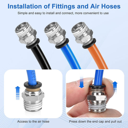 10 Pcs Push to Connect Fittings, 1/4 Inch Tube OD x 1/4 Inch NPT Thread, Pneumatic Male Straight Quick Connect