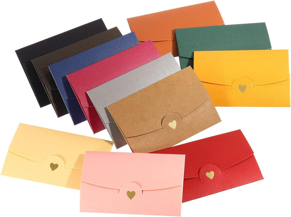PATIKIL 24 Pack Mini Envelopes, Retro Gold Heart Gift Card Holders for Wedding Birthday, Multicolor Invitation