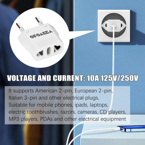 European Plug Adapter, Type F Plug Adapter for Travel from America to France Germany, 4-Pack