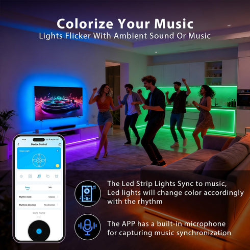 50 DAYBETTER Led Strip Lights ft, Music Sync RGB Led Light Strips with Remote and App Control, Color Changing Led