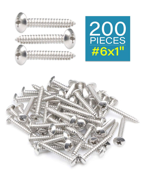 200Pcs #6 x 1 Truss Head Phillips Wood Screws, Stainless Steel 304 Self Tapping Screws by IMSCREWS