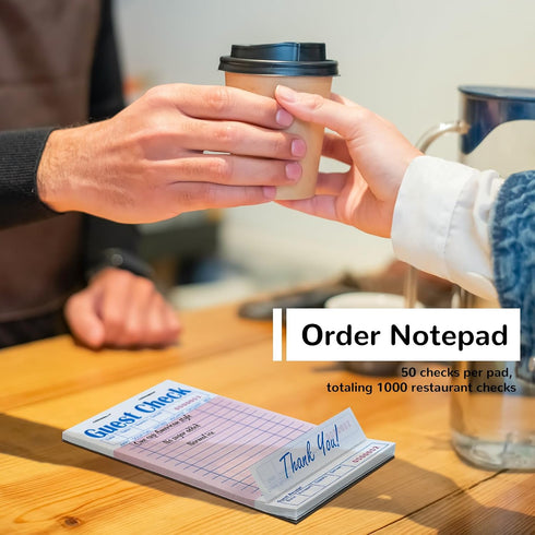 Rcybeo (20 Pack) 50 1000 Guest Check Pads Numbered Server Note Pads, Waitress Order Notepad, Food Receipt Book, Checks