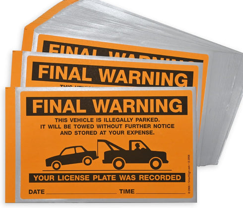 SmartSign 50-Pack Write-On Final Warning Parking Violation Stickers, 5" x 8", Fluorescent Orange