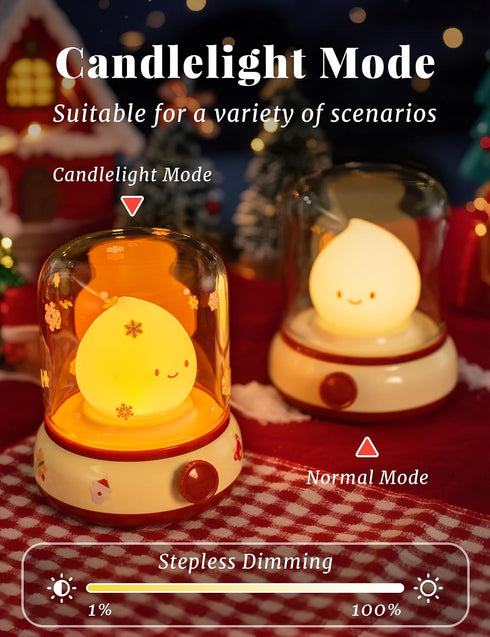 Dimming, Christmas Flame Night Light, Cute Night Light with White Noise, Rechargeable Portable Small Table Lamp, Best