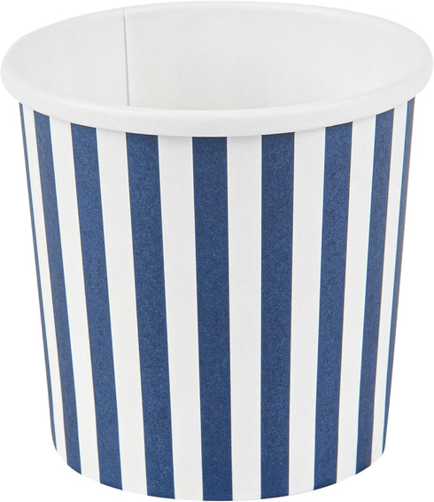 Restaurantware Bio Tek 12 Ounce Soup Containers, 25 Durable Soup Bowls - Disposable, Sustainable, Blue And White Paper Soup Cups, Striped, Round, For Hot Or Cold Foods