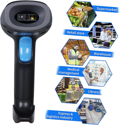 Rabitpos 1D 2D 2000mAh QR Barcode Scanner Wireless, Handheld Cordless Bar Codes Reader with Battery for Mobile Payment