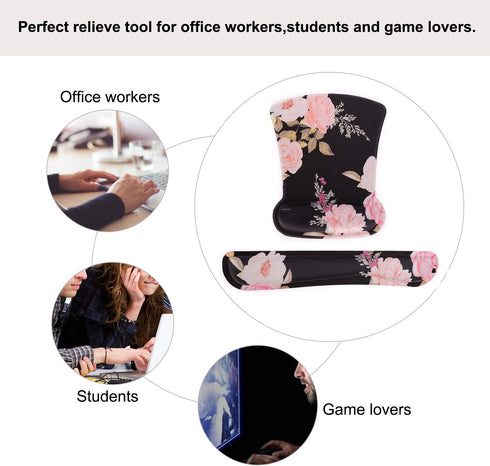 MOSISO Wrist Rest Support for Mouse Pad & Keyboard Set, Ergonomic Black Mousepad with Memory Foam