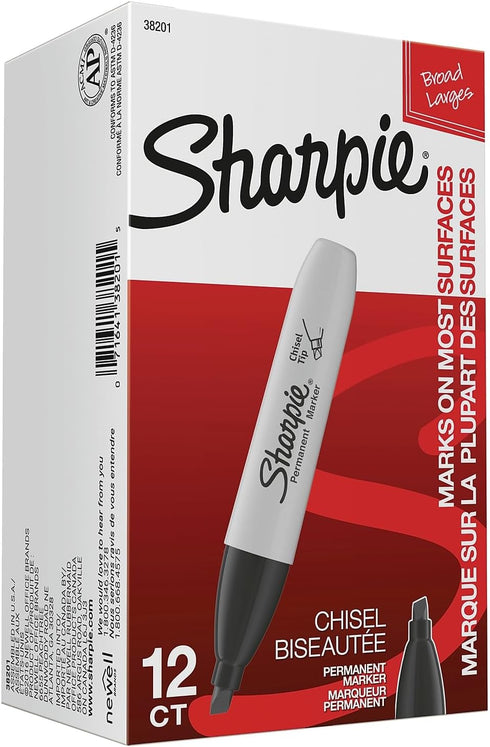 Sanford 38201 5.3mm Dozen Sharpie Permanent Marker Chisel Tip Black