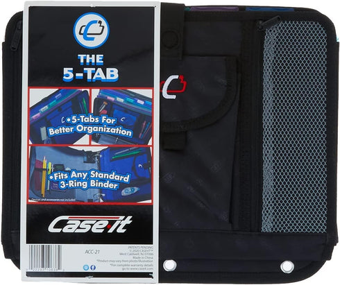 Case It Black 5-Tab Binder Accessory, 6 Pocket Expanding File, Fits Standard 3 Ring Letter Size Binder