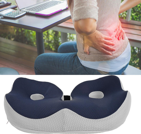 Memory Foam Seat Cushion, Coccyx Pain Relief Cushion with Adjustable Strap, All Day Comfort for Office Chair, Car Seat