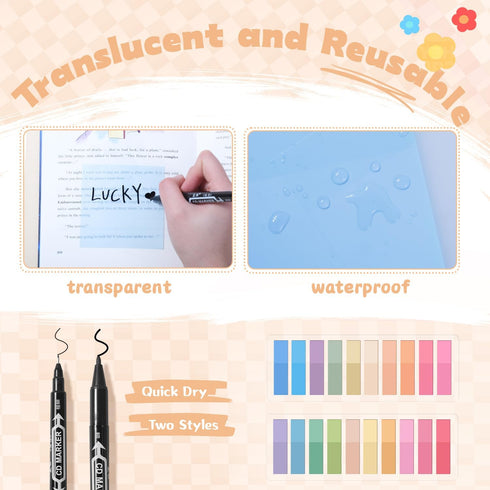 KOUDGY 49Pcs Book Annotation Kit - Aesthetic School Supplies with Cute Pen Case Highlighters Gel Pens and Marker