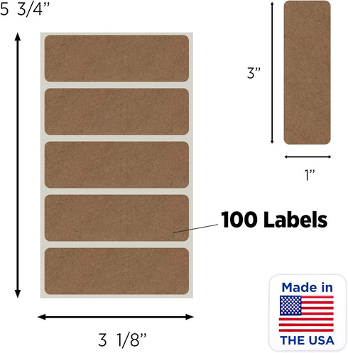 ChromaLabel Kraft Rectangle Labels on Sheets, 100 Stickers per Pack, 1 x 3 Inch