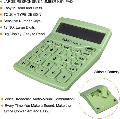 PATIKIL Desktop Calculator, 12 Digits Large LCD Display, Battery Powered, Basic Calculator for Home Office, Light Green