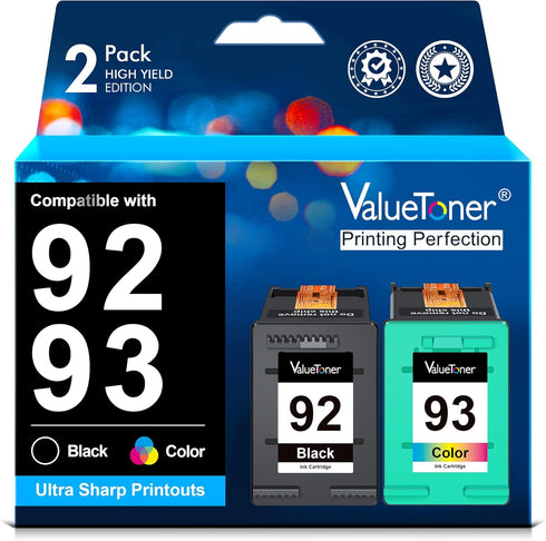 Valuetoner Remanufactured Ink Cartridges Combo Pack Replacement for HP 92 93 (2 Pack, 1 Black, 1 Tri-Color) for HP
