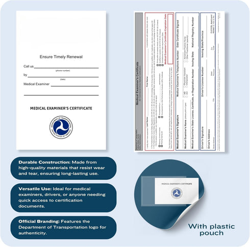 Authorized Inspector 2028 (MCSA-5876) 20-Pack Commercial 40/60/100 Packs DOT FMCSA Medical Examiner Certificate Cards