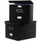 PRANDOM File Organizer Box - Set of 2 Collapsible Decorative Linen Storage with Lids for Office Cabinet (Black)