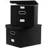 PRANDOM File Organizer Box - Set of 2 Collapsible Decorative Linen Storage with Lids for Office Cabinet (Black)