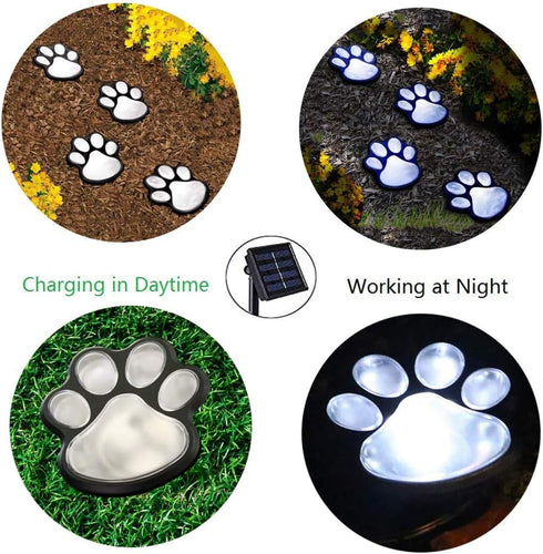 Paw Print Solar Outdoor Lights - Set of 4 Waterproof Dog Paw Lights for Garden Pathway Lighting