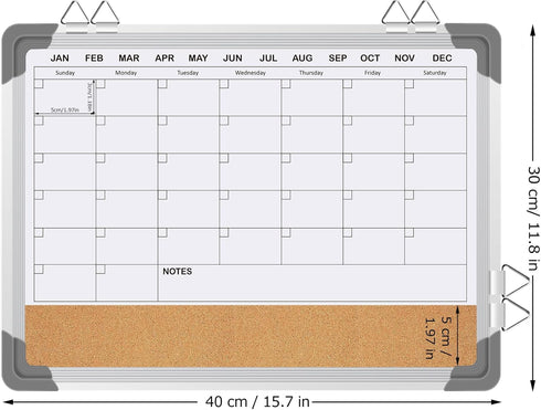 EAONE Double-Sided Magnetic Dry Erase Calendar - 16" X 12" Whiteboard and Cork Board Combo for Office, Kitchen, Home