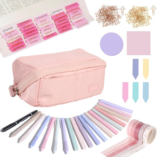 NEWEST Bible Journaling Kit, Bible Study Supplies, No Bleed Highlighters and Pens, Pink Bible Tabs, Aesthetic Tools