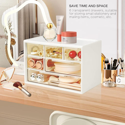Mini Desk Storage Organizer with 6 Drawers, FODIENS Stackable Craft Drawer Cabinet for Makeup, Jewelry