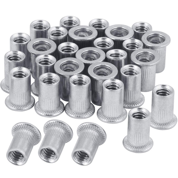 50 Pcs 1/4-20 Aluminum Flange Rivet Nut, UNC Flat Head Insert Nut