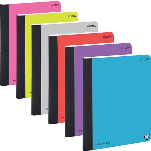 Enday Composition Notebooks, Wide Ruled Paper, 100 Sheets, Hard Cover, Multicolor (6 Pack)