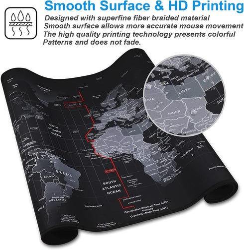 XXL Professional Large Mouse Pad & Computer Game Mouse Mat (35.4x15.7x0.1IN, Map)