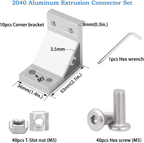10Set 2040 Corner Bracket Connector for 2040 Aluminum Extrusion Accessories, Silver