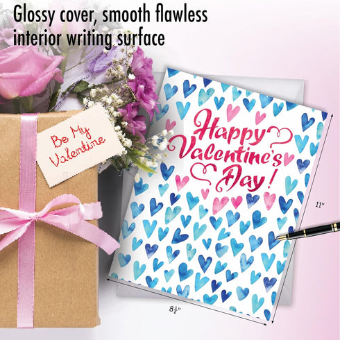 NobleWorks Jumbo Valentine's Day Love Greeting Card, 8.5 x 11 Inch with Envelope, Large Blue Hearts J3503VDG