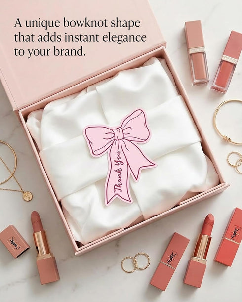 XOSQEF 200Pcs Packaging, 2.5 3.5" Pink Bow Thank You Cards Small Business, Cute Mini Thank You Cards for Bowknot Thank