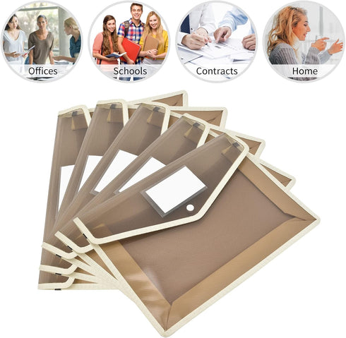 Expanding File Folder Document Organizer, Snap Button, Waterproof Transparent Document Bag, 2.8" Expansion, 5 Pack