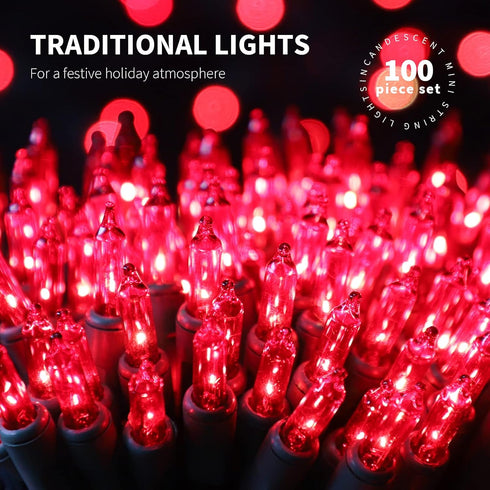 100LIGHTS 5.98m Set RED Extra-Bright with End Connectors Christmas Decorative Lights UL Certified Mini String Light
