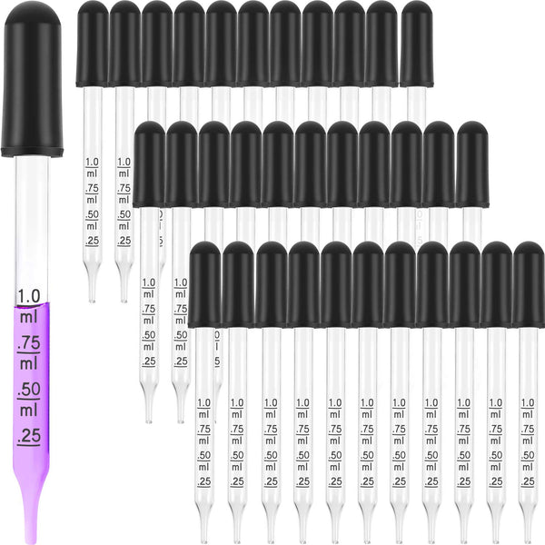 Glass Liquid Droppers, 1 ml Essential Oil Dropper Pipette, Calibrated Glass Stain Dropper with Kraft Boxes
