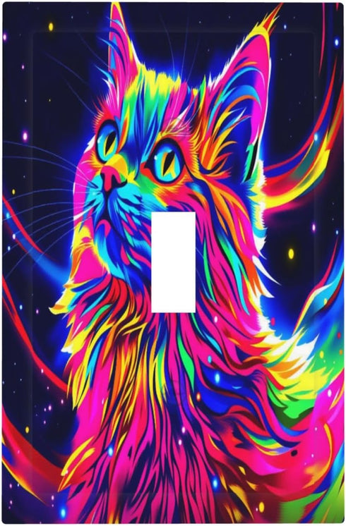 HTSAHKV Colorful Cosmic Cat Art Print Wall Plate Light Switch Cover Single Gang