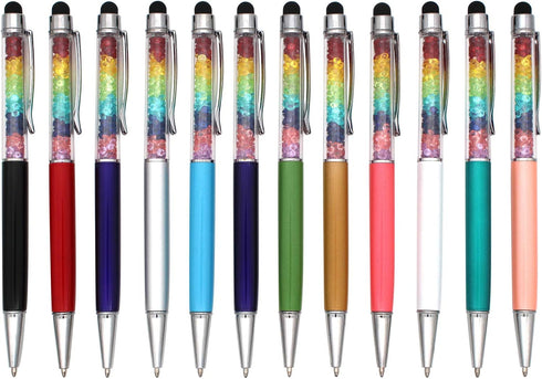 Gullor 2 in 1 Bling Diamond Retractable Ballpoint Pen with Screen Touch Pen for Tablets and Phones, 12 Pack