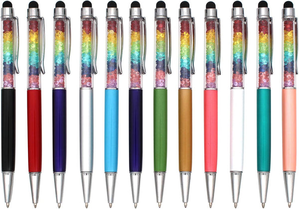 Gullor 2 in 1 Bling Diamond Retractable Ballpoint Pen with Screen Touch Pen for Tablets and Phones, 12 Pack