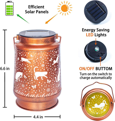 Mothers Day Gifts for Mom Cat Solar Lanterns Outdoor Waterproof Hanging Solar Lights Cat Gifts for Women Men Metal