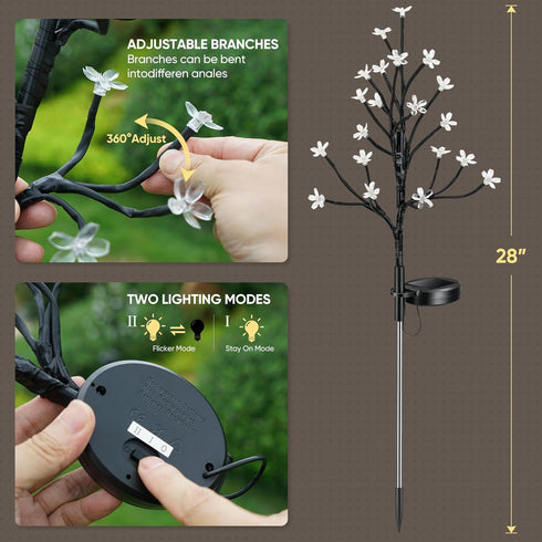 Decorative,2Pack 2Modes Solar Garden Lights Outdoor Waterproof,Garden Decor Solar Flowers For Outside Solar Powered
