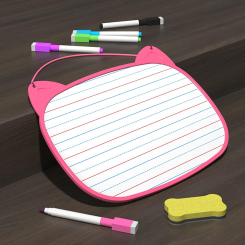 Small Magnetic Dry Erase Board 12x9'' with 5pcs Markers, Double Sided Lapboard for Kids (Pink)