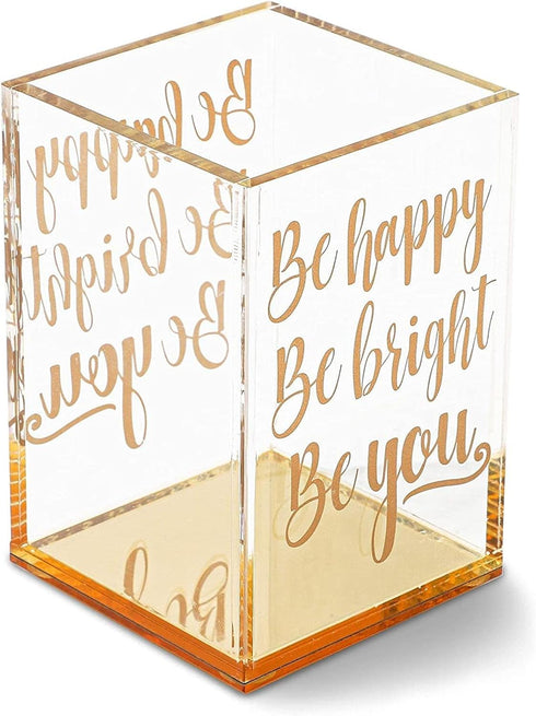 Paper Junkie Gold and Clear Acrylic Pen Holder with Inspirational Quotes, 2.95 x 4.45 In