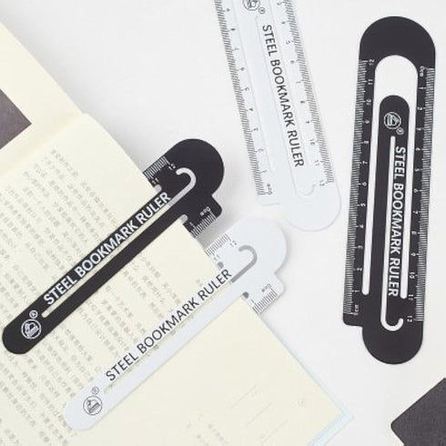 Wakaka 2 Pcs Multifunctional Metal Bookmark and Ruler, Classic Black and White, Easy Reading and Working