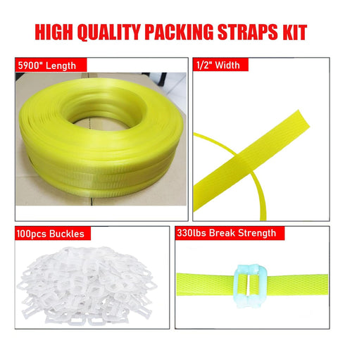 Banding Strapping Kit, Packaging Tool with 5900" Length Poly Strapping and 100 Buckles