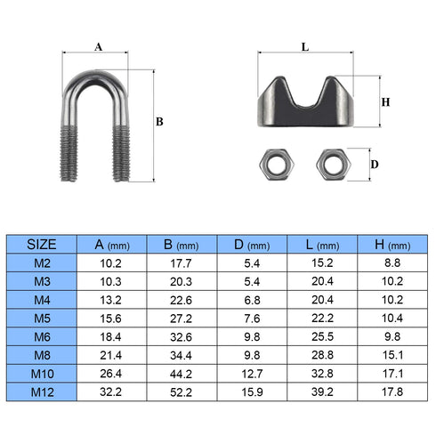 20PCS 1/8 Inch M3 Stainless Steel Wire Rope Cable Clip Clamp