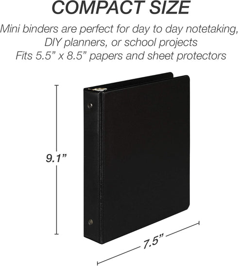 Samsill Economy 1 Inch Mini 3 Ring Binder - Made in The USA, Round Ring, Non-Stick Customizable Cover, Black