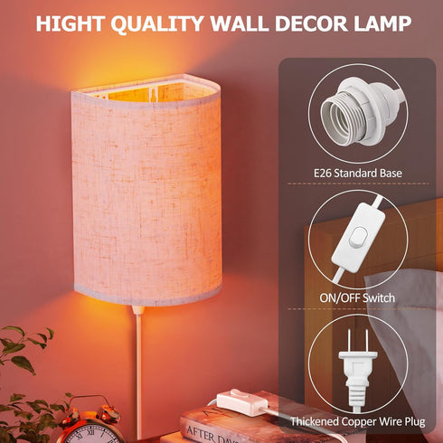 Set 3000K 4500K 6000K OCATO Plug in Wall Sconces of Two: Wall Light Wall Lamp with On/Off Switch Selectable Fixtures